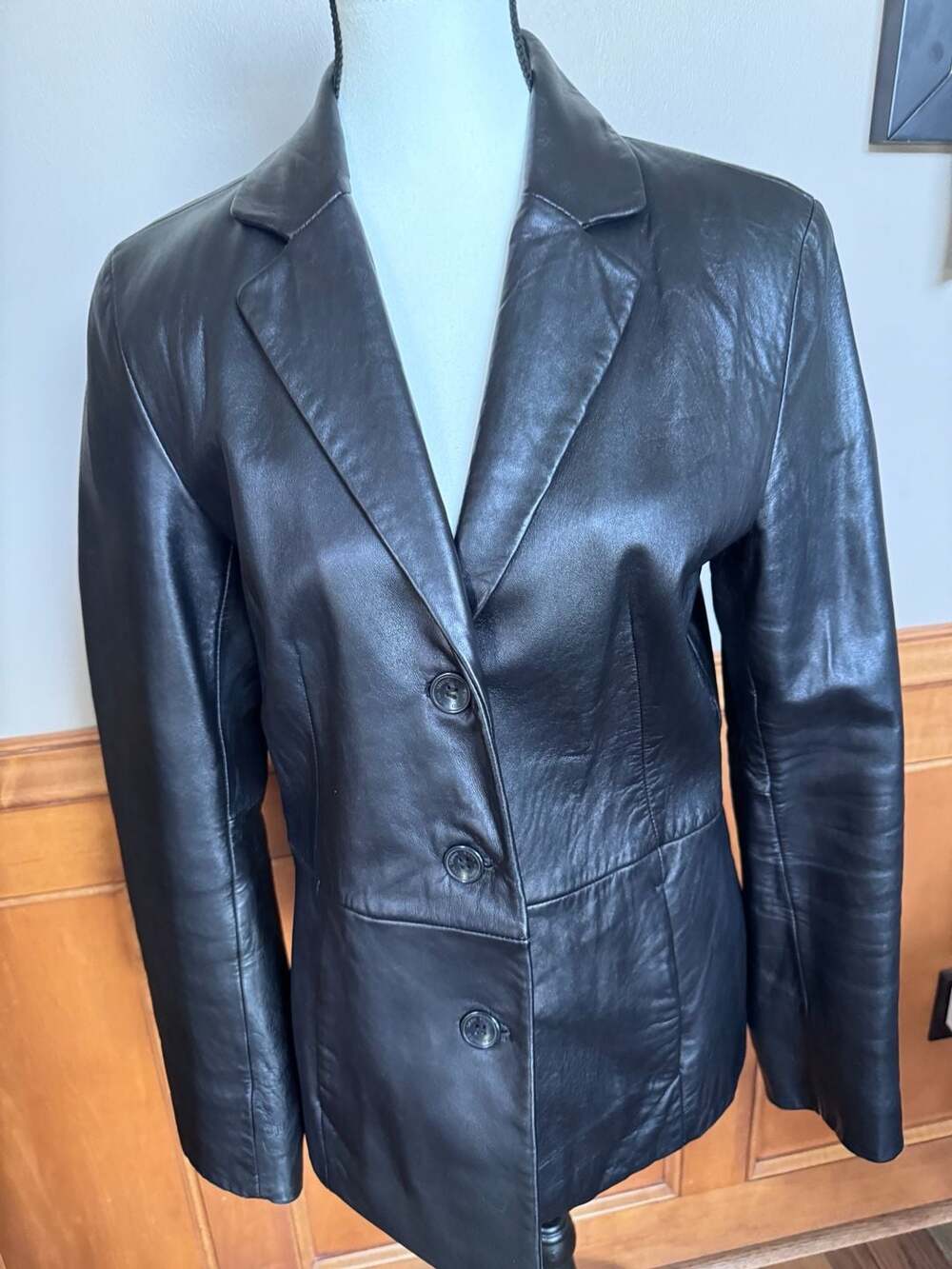 Siena Studio Women's Genuine Leather Black Blazer Jacket Size 6